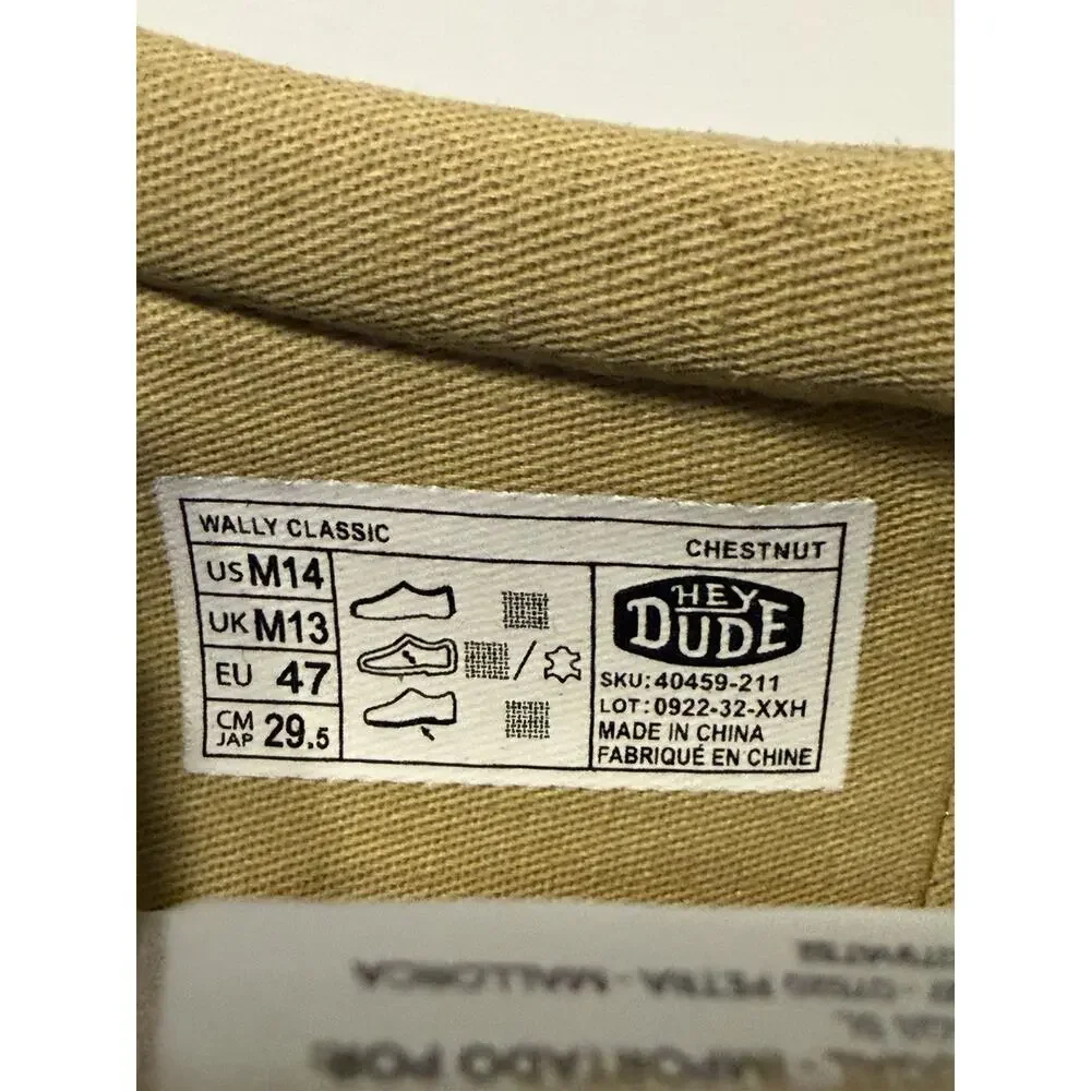 Hey Dude Wally Washed Canvas Navy Men’s Size 14 NEW NIB